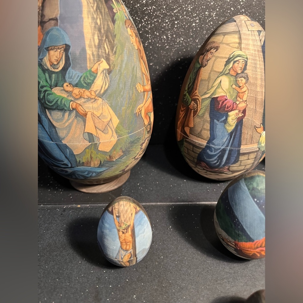 HAND PAINTED WOOD NESTING EGGS by Russian Artist (BEAUTIFUL ) - Picture 7 of 11